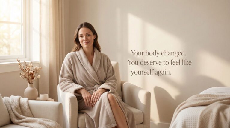 Woman relaxing in a luxury laser hair removal studio in Midtown Manhattan after having a baby